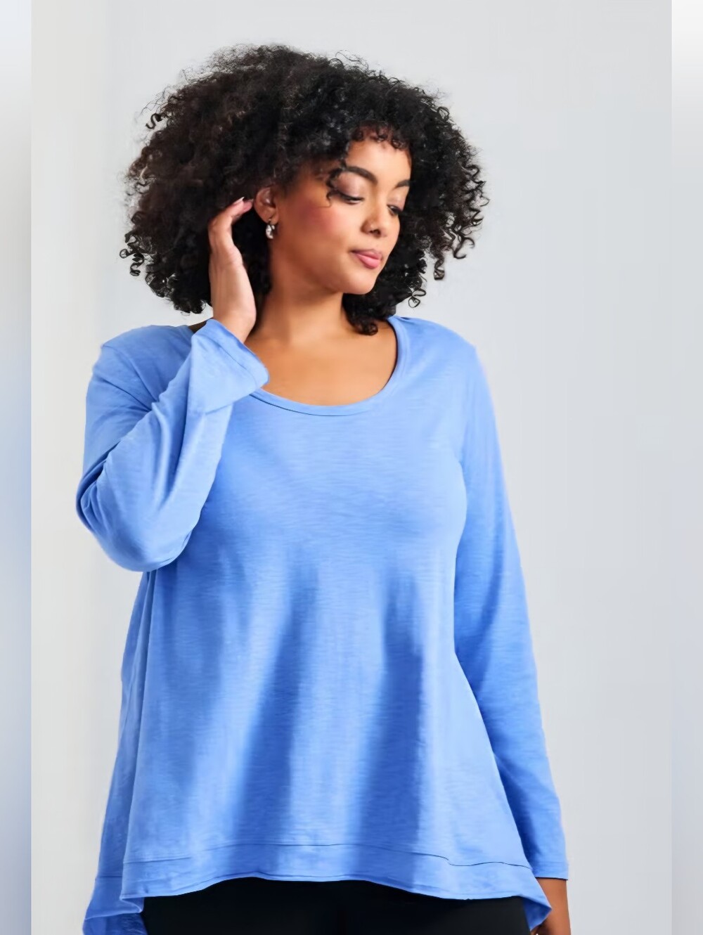 AVENUE Urban High Lo Slub  Scoop Neck Long-Sleeve Top - Light Blue